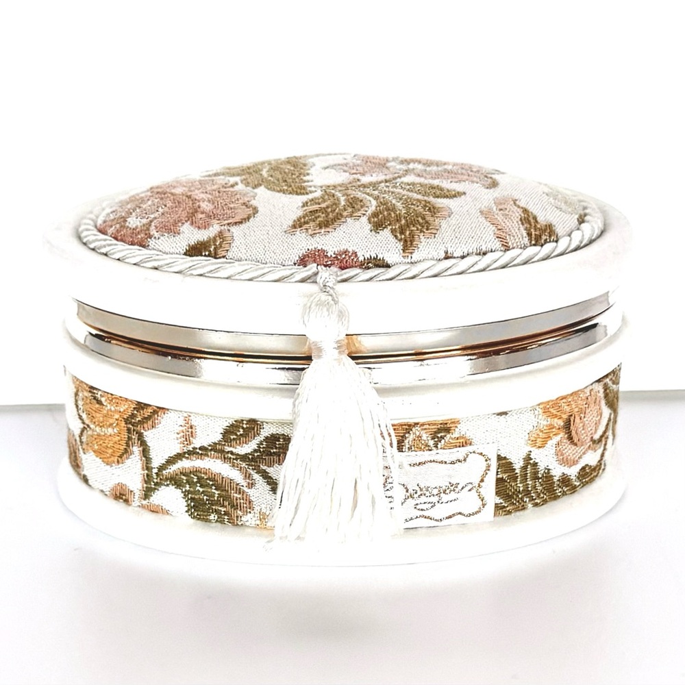 VTG Berger Italian Porcelain Hinged Oval Trinket Box w Tassel